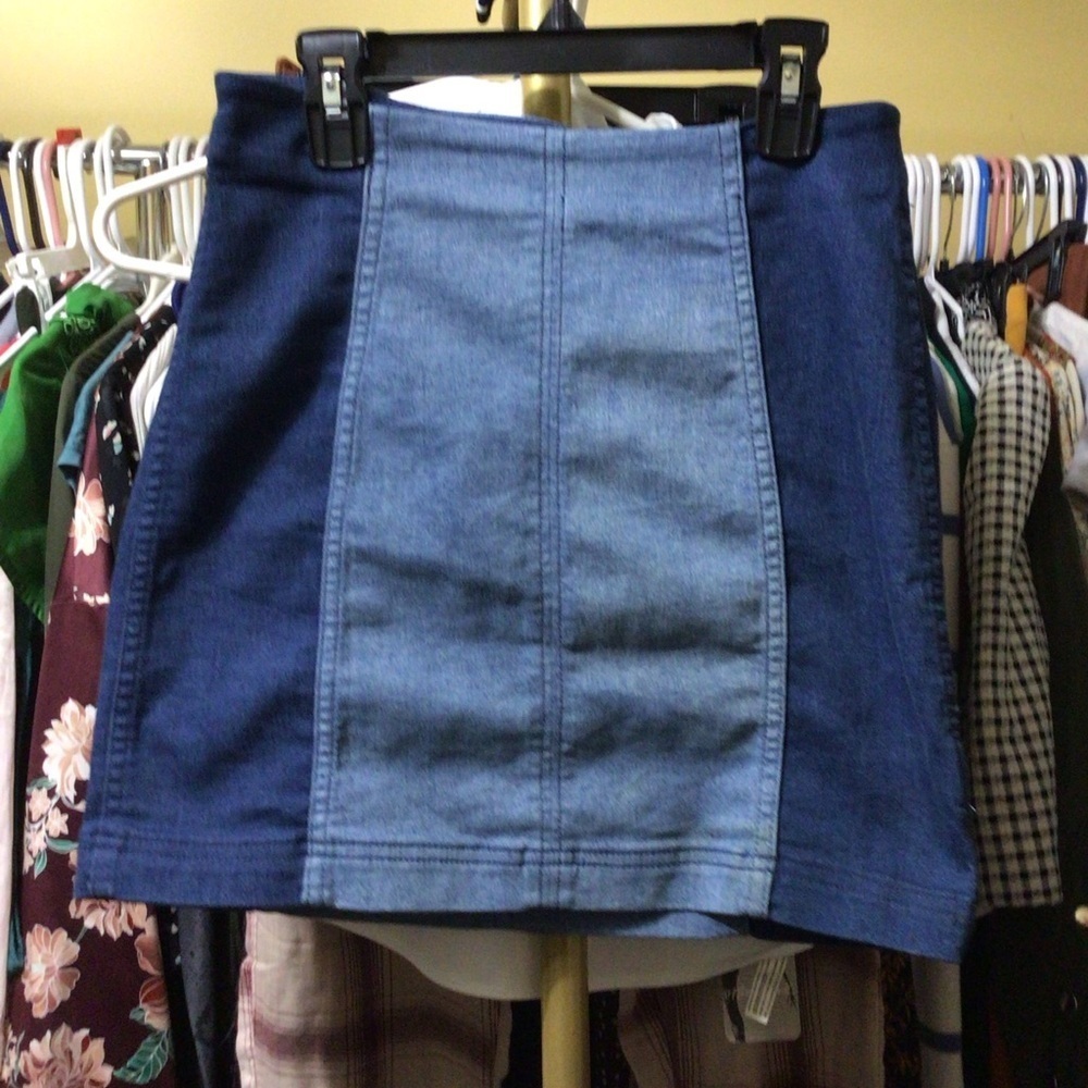 Free People Two-Tone Denim Miniskirt Back Zip #0029